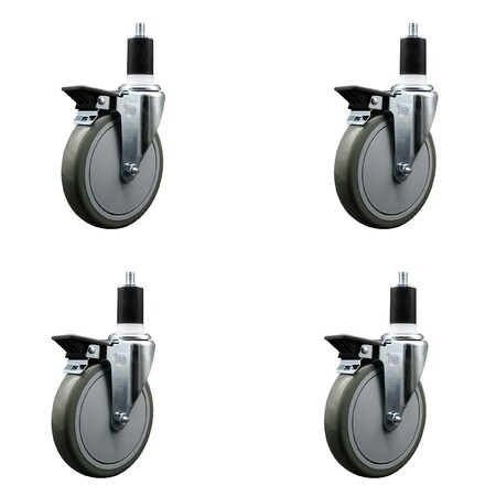 Service Caster 6'' Gray Poly Swivel 1-1/2'' Expanding Stem Caster Set with Brake, 4PK SCC-EX20S614-PPUB-PLB-112-4